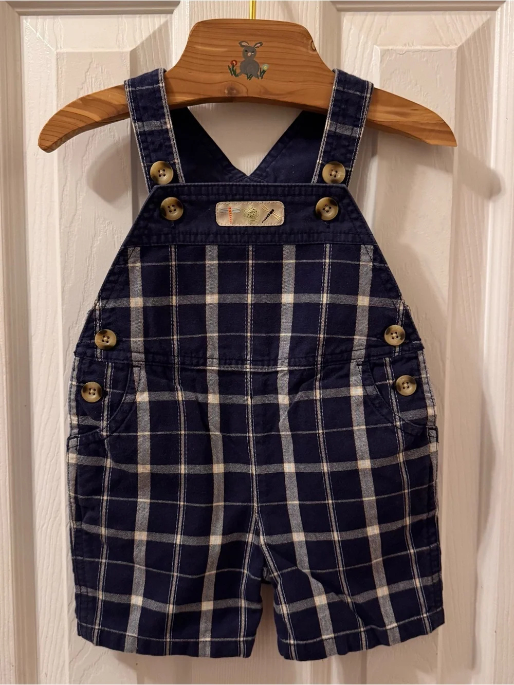Gymboree Lawn Party Navy Plaid dragonfly frog baby Short Overalls 3-6 months